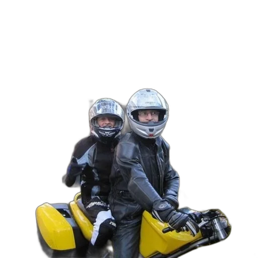 jacket, photorealistic, 3d render, concept art, two, people, yellow, motorcycle transparent PNG cut-out