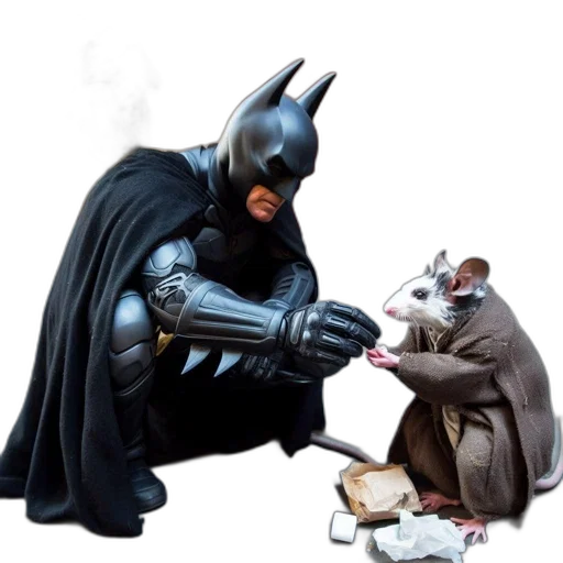animal, concept art, urban, setting, man, dressed, batman, kneels transparent PNG cut-out
