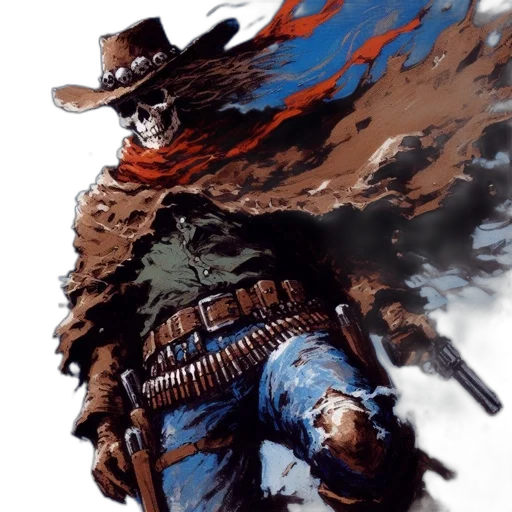 weapon, comic book art, concept art, fantasy art, rugged, outlaw, vivid, blue transparent PNG cut-out