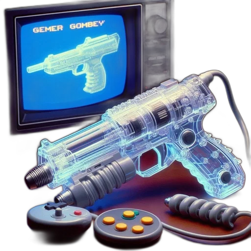 weapon, robot, cyberpunk, vaporwave, concept art, pixel art, outer space, front transparent PNG cut-out