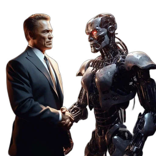 robot, concept art, 3d render, man, suit, shakes, hands, metallic transparent PNG cut-out