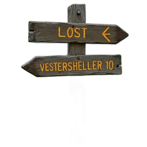 3d render, photorealistic, concept art, rustic, wooden, signpost, two, directional transparent PNG cut-out