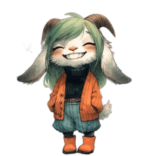jacket, creature, animal, staff, watercolor, concept art, pixel art, 3d render transparent PNG cut-out