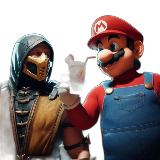 mask, weapon, concept art, 3d render, two, iconic, gaming, characters transparent PNG cut-out