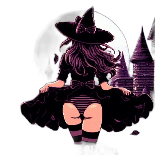 dress, hat, concept art, fantasy art, pixel art, cartoon, dark, monochrome transparent PNG cut-out
