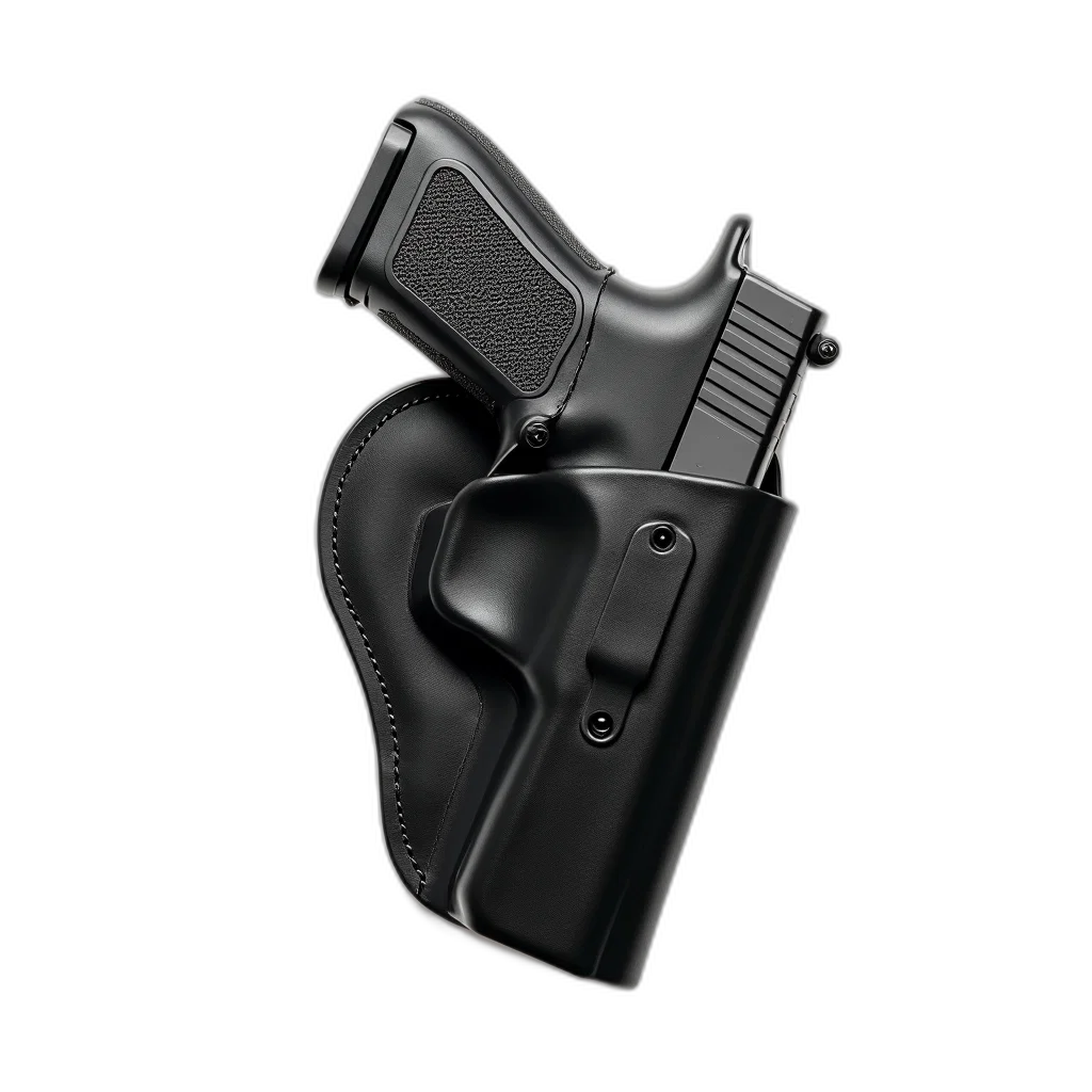 weapon, 3d render, black, leather, holster, gun, inside, displayed transparent PNG cut-out