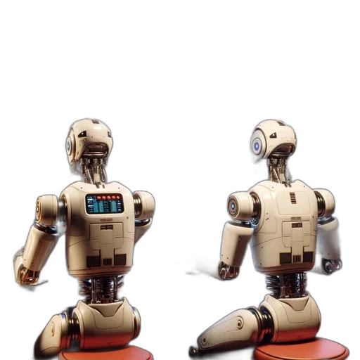 robot, 3d render, concept art, pixel art, cyberpunk, vintage-styled, bar, two transparent PNG cut-out