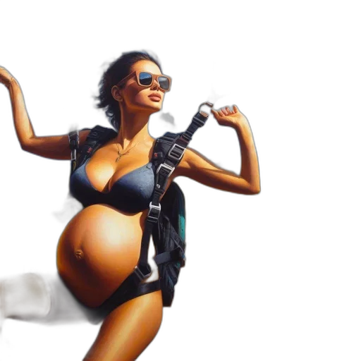 concept art, photorealistic, 3d render, pixel art, pregnant, woman, parachutes, peacefully transparent PNG cut-out