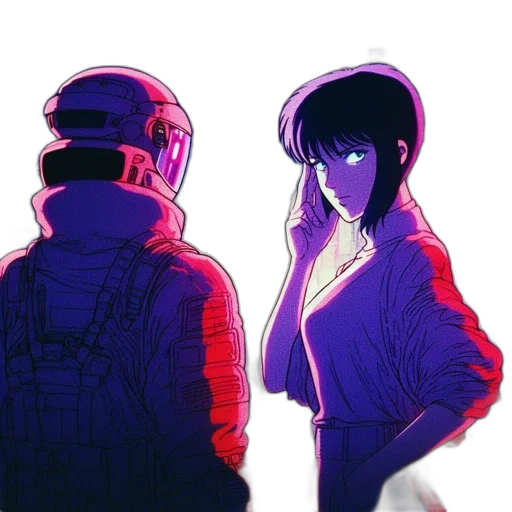 jacket, robot, mask, hat, cyberpunk, vaporwave, concept art, anime transparent PNG cut-out