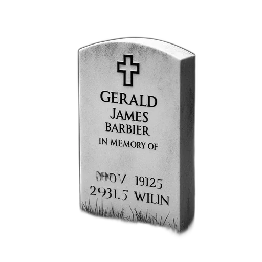 3d render, photorealistic, grayscale, image, headstone, name, gerald, james transparent PNG cut-out