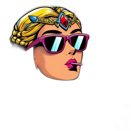face, crown, mask, jewelry, cartoon, vaporwave, 3d render, pixel art transparent PNG cut-out