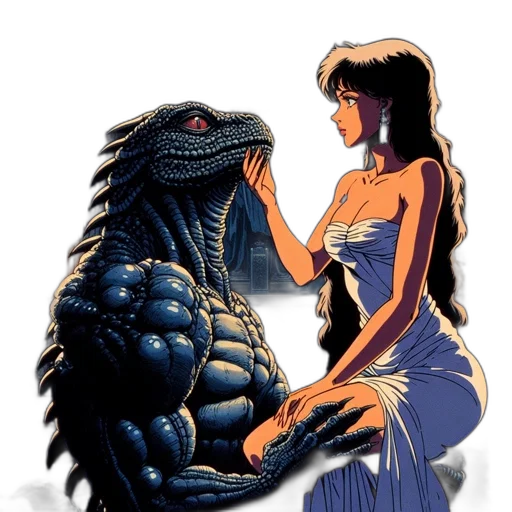 dragon, dress, comic book art, concept art, fantasy art, pixel art, fire, sunset transparent PNG cut-out