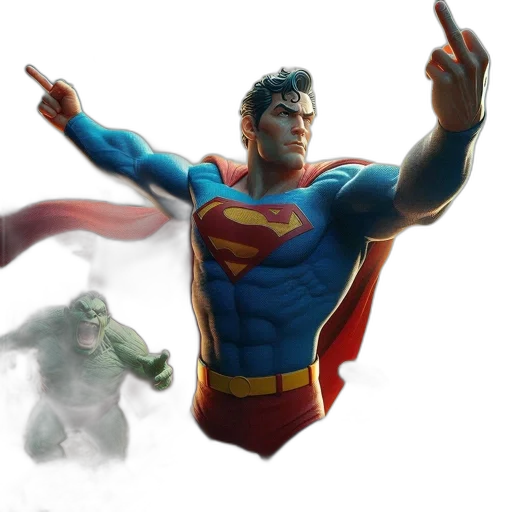 concept art, comic book art, 3d render, fantasy art, superman, depicted, powerful, pose transparent PNG cut-out