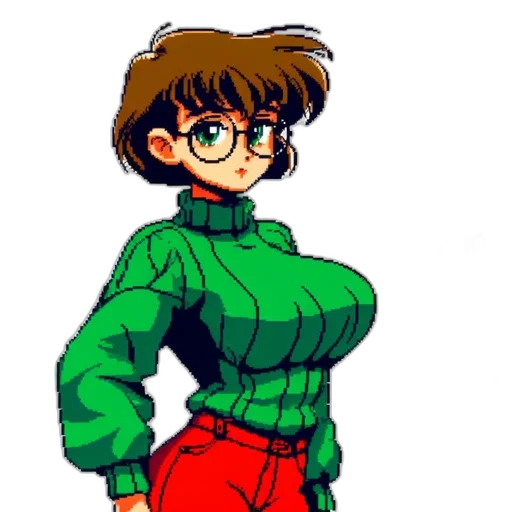 jacket, dress, staff, pixel art, anime, cartoon, concept art, green transparent PNG cut-out
