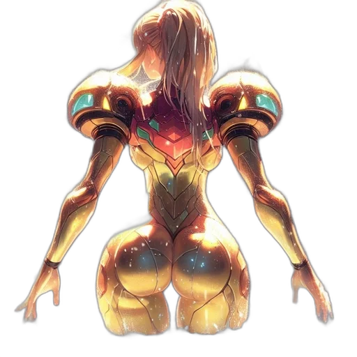 robot, dress, weapon, concept art, watercolor, comic book art, fantasy art, golden transparent PNG cut-out