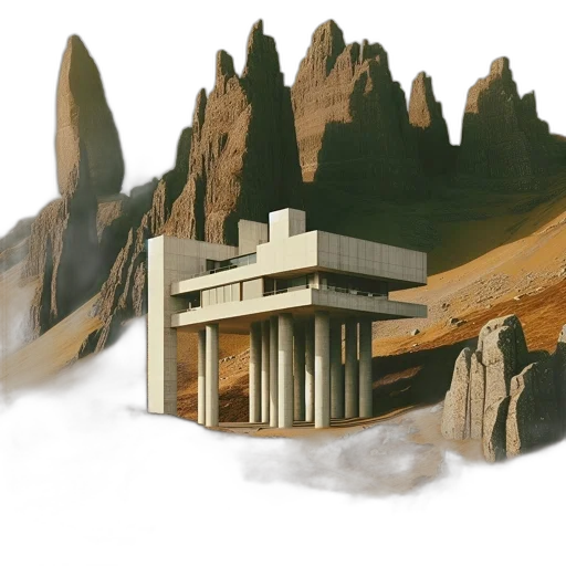 building, concept art, photorealistic, 3d render, fantasy art, fog, underwater, rain transparent PNG cut-out