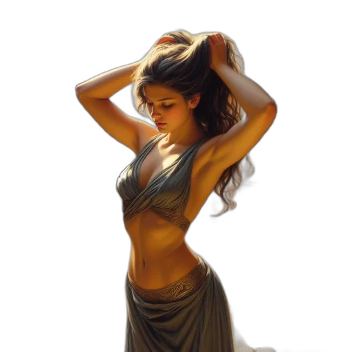 dress, jewelry, fantasy art, concept art, photorealistic, oil painting, fire, sunset transparent PNG cut-out
