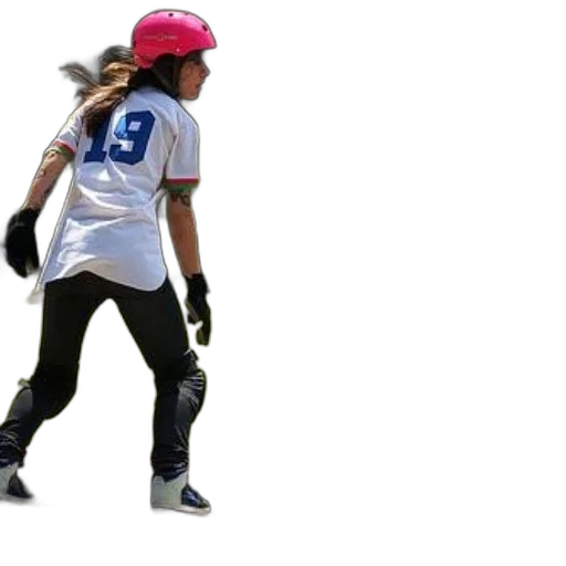 staff, person, wearing, pink, helmet, jersey, number, skateboards transparent PNG cut-out