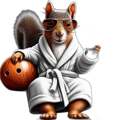 staff, concept art, photorealistic, anthropomorphic, squirrel, white, robe, sunglasses transparent PNG cut-out