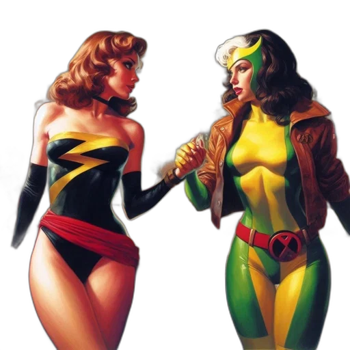 comic book art, concept art, neon lights, two, women, one, reddish, waves transparent PNG cut-out
