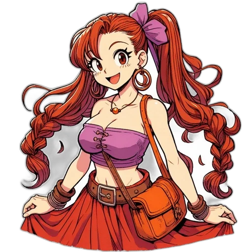 dress, staff, anime, cartoon, pixel art, concept art, red, colorful transparent PNG cut-out