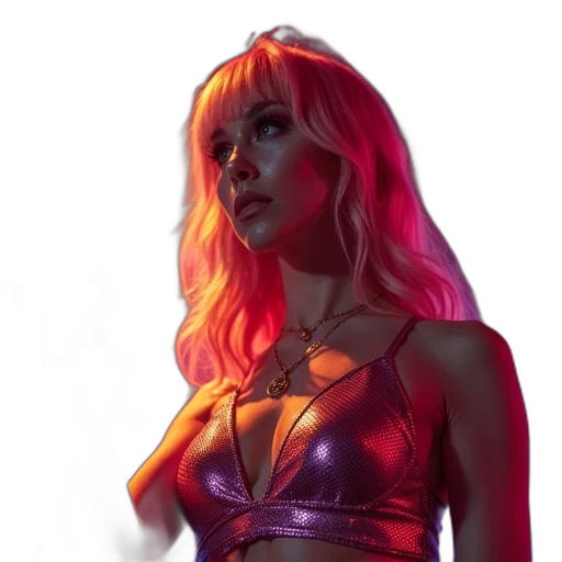 dress, concept art, comic book art, fantasy art, cyberpunk, neon lights, fire, neon transparent PNG cut-out