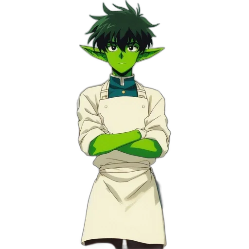 staff, concept art, anime, pixel art, cartoon, green, young, green-skinned transparent PNG cut-out