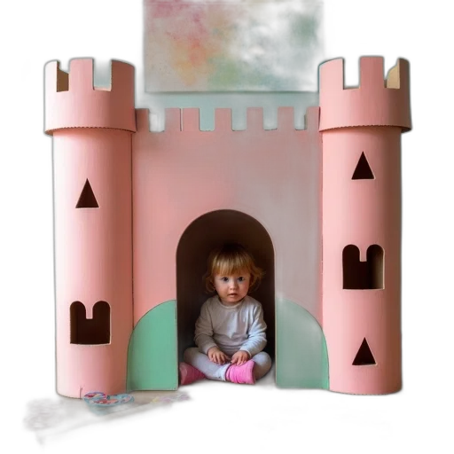 building, 3d render, photorealistic, concept art, child, playroom, large, cardboard transparent PNG cut-out