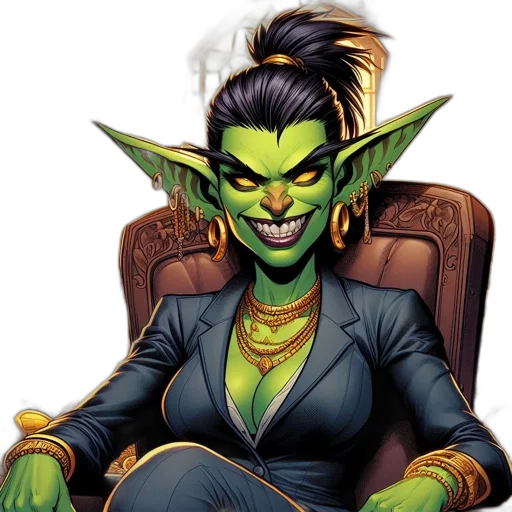 jewelry, comic book art, fantasy art, concept art, cartoon, green, demonic, figure transparent PNG cut-out