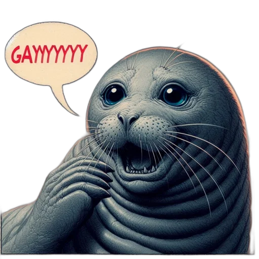 animal, creature, robot, comic book art, surprised-looking, seal, open, mouth transparent PNG cut-out