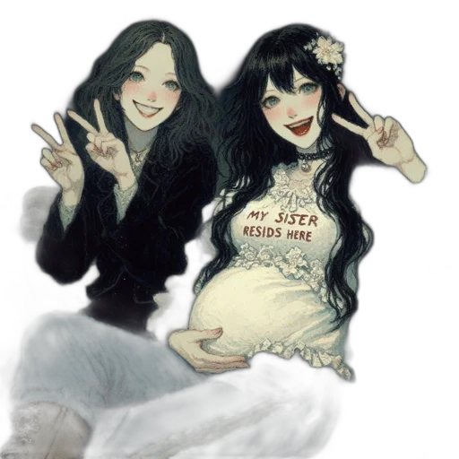 watercolor, fantasy art, anime, concept art, monochrome, two, female, characters transparent PNG cut-out
