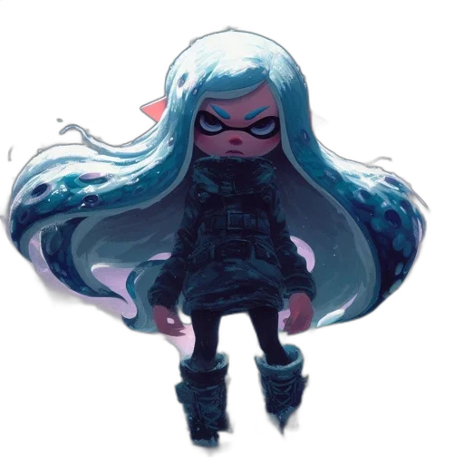 jacket, creature, hair, staff, concept art, pixel art, cyberpunk, vaporwave transparent PNG cut-out