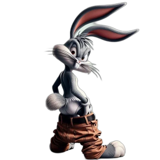 animal, staff, 3d render, cartoon, concept art, photorealistic, bugs, bunny transparent PNG cut-out