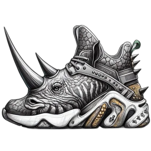shoes, dragon, fantasy art, photorealistic, concept art, 3d render, rhinoceros-themed, sneaker transparent PNG cut-out