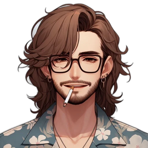 hair, face, staff, jacket, cartoon, pixel art, photorealistic, fantasy art transparent PNG cut-out