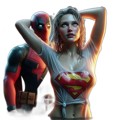 comic book art, concept art, fantasy art, photorealistic, red, woman, wearing, superman transparent PNG cut-out