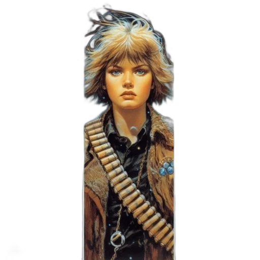 jacket, weapon, staff, face, concept art, photorealistic, oil painting, fantasy art transparent PNG cut-out