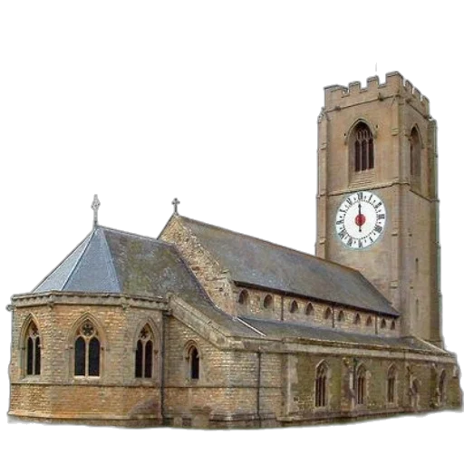 building, 3d render, photorealistic, city street, picturesque, stone, church, clock transparent PNG cut-out