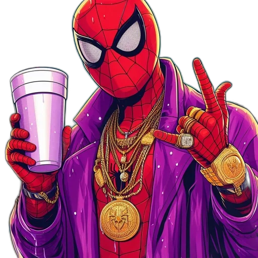 jacket, comic book art, concept art, pixel art, cyberpunk, stylized, spider-man, purple transparent PNG cut-out