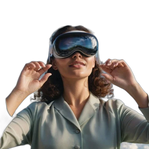 staff, woman, wearing, light-colored, blouse, headset, adjusting, front transparent PNG cut-out