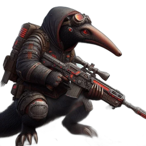 creature, animal, weapon, staff, concept art, 3d render, fantasy art, cyberpunk transparent PNG cut-out