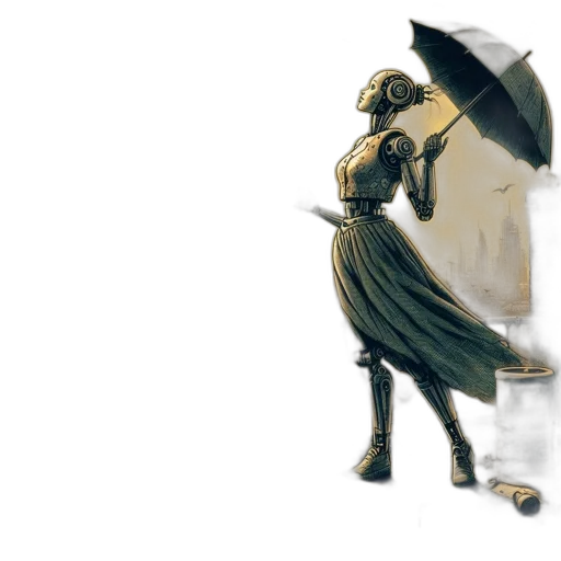 umbrella, dress, mask, sword, concept art, fantasy art, watercolor, pixel art transparent PNG cut-out