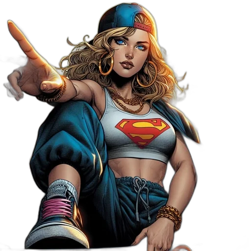 comic book art, concept art, female, figure, resembling, supergirl, shown, skateboarding transparent PNG cut-out