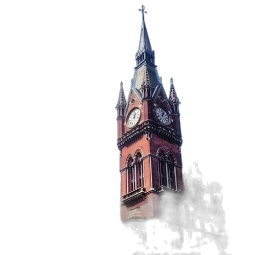 building, photorealistic, watercolor, 3d render, concept art, red, brick, clock transparent PNG cut-out
