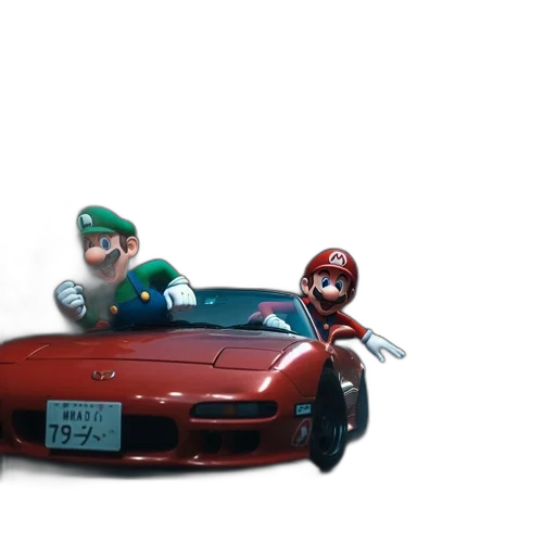car, 3d render, concept art, green, luigi, mario, ride, together transparent PNG cut-out