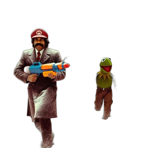 weapon, concept art, pixel art, comic book art, watercolor, snow, man, mario transparent PNG cut-out