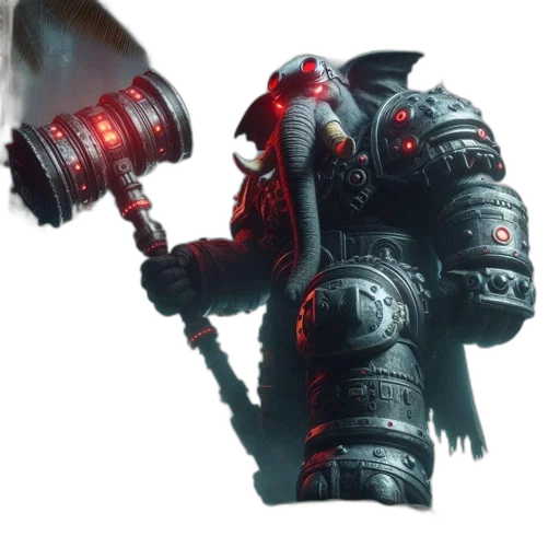 robot, weapon, staff, sword, concept art, fantasy art, armored, technologically transparent PNG cut-out