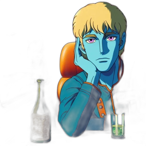 bottle, robot, staff, face, concept art, anime, vaporwave, pixel art transparent PNG cut-out