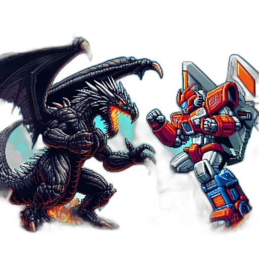 dragon, concept art, fantasy art, pixel art, comic book art, outer space, fire, pixel transparent PNG cut-out