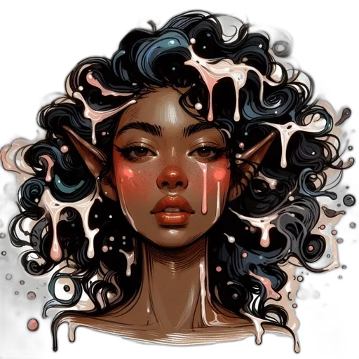 hair, face, crown, concept art, fantasy art, comic book art, photorealistic, neon lights transparent PNG cut-out